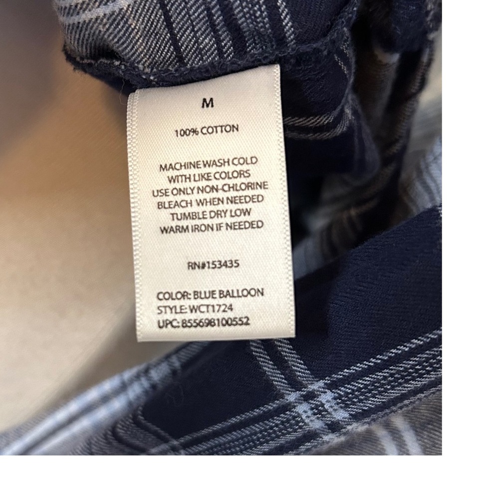 Beachlunchlounge Plaid Flannel Shirt Blue Balloon Button Down Cotton M - Picture 6 of 10